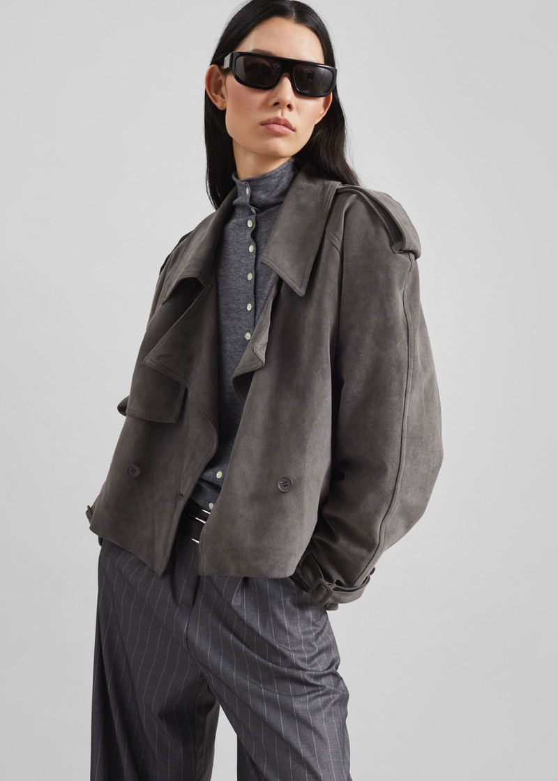 Islington Faux Suede Cropped Trench - Grey 4