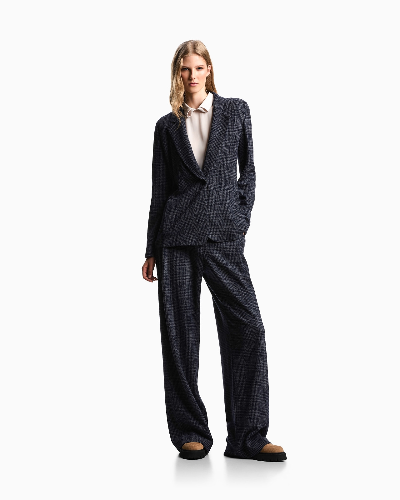 ASV ICON PRINCE OF WALES CHECK COMPACT JERSEY-KNIT TROUSERS WITH PLEATS - 2