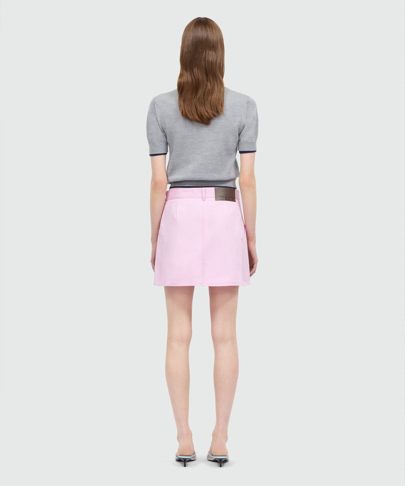 Pink cotton gabardine wrap miniskirt with metal buttons 3