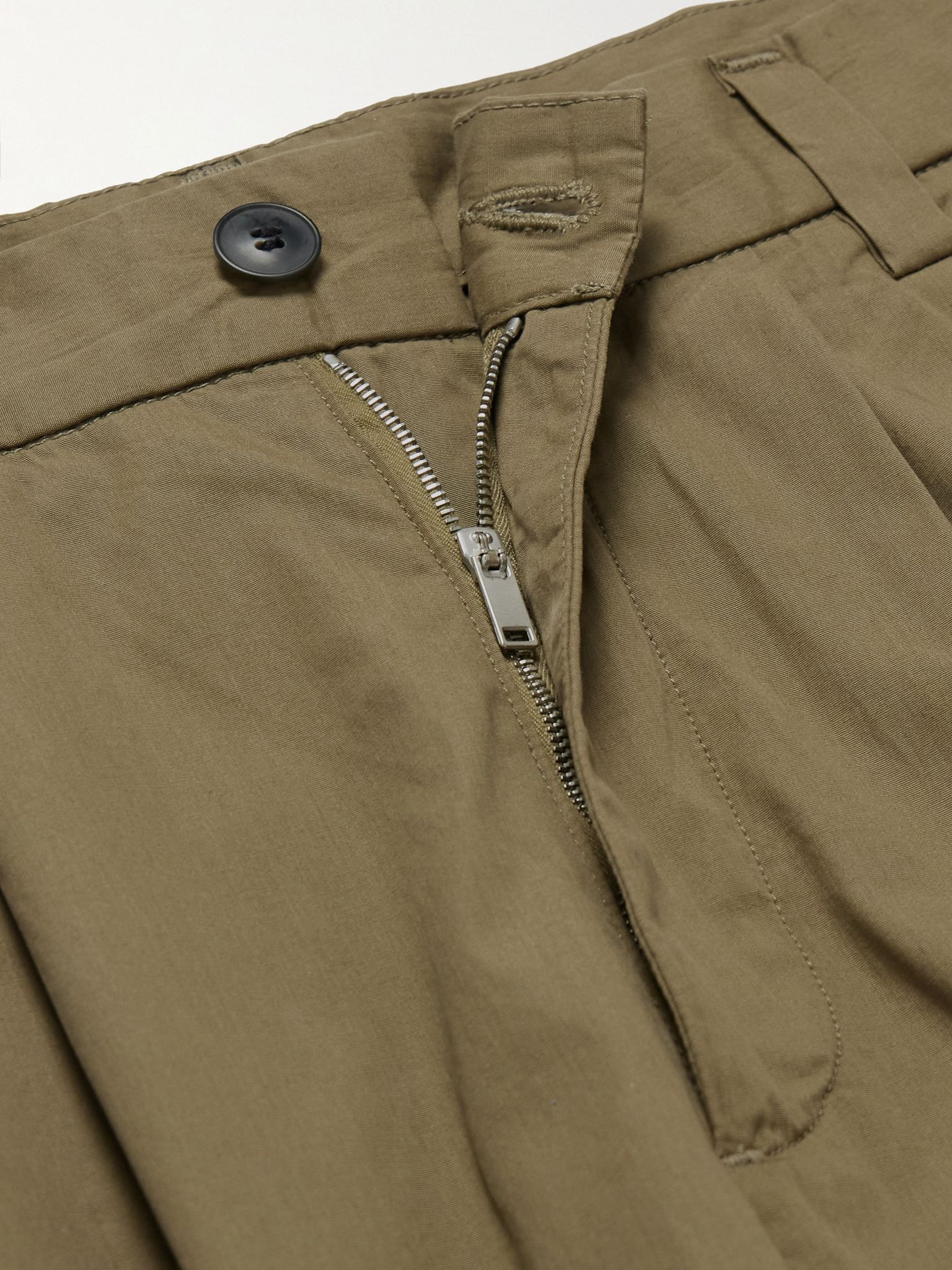 Slater Straight-Leg Pleated Cotton-Twill Trousers Green - 6