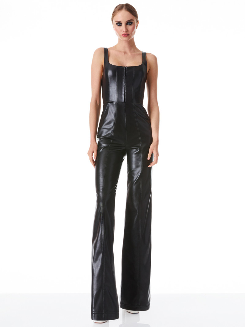 Alice + Olivia CHELS VEGAN LEATHER CORSET SLEEVELESS JUMPSUIT outlook