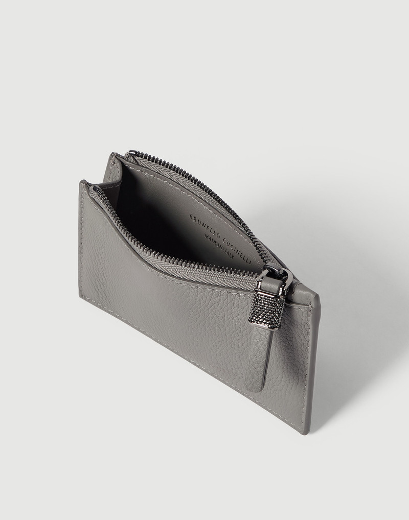Grained calfskin card case with shiny zipper pull 4