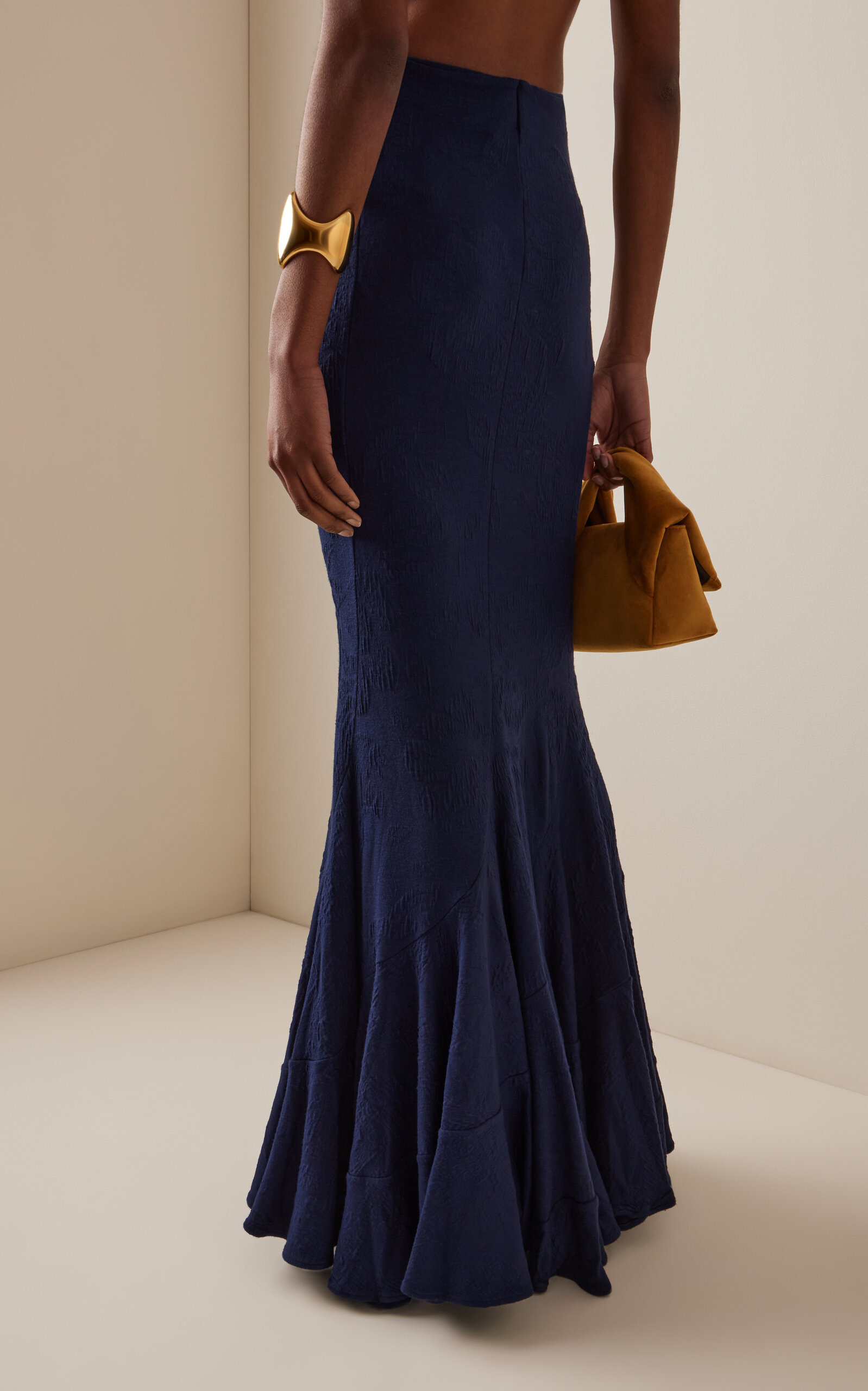 Florina Flared Knit Maxi Skirt navy - 4