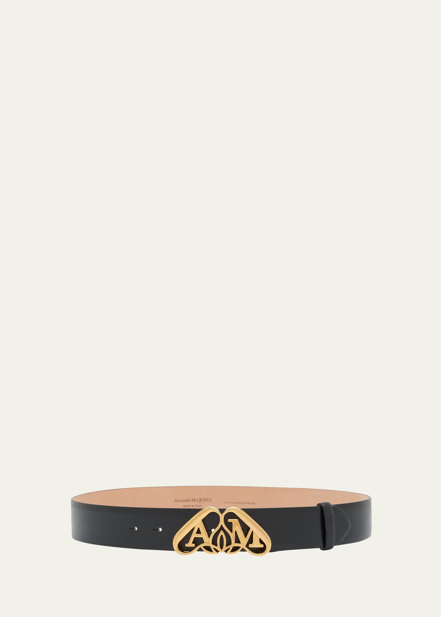 Leather Belt with Gold Logo Detail - 1