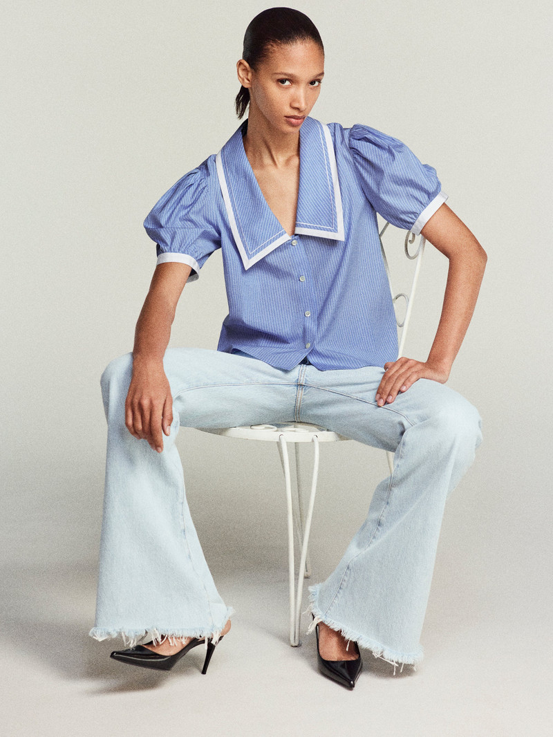 FRAME The Stripe Sailor Blouse in Oxford Blue Multi outlook