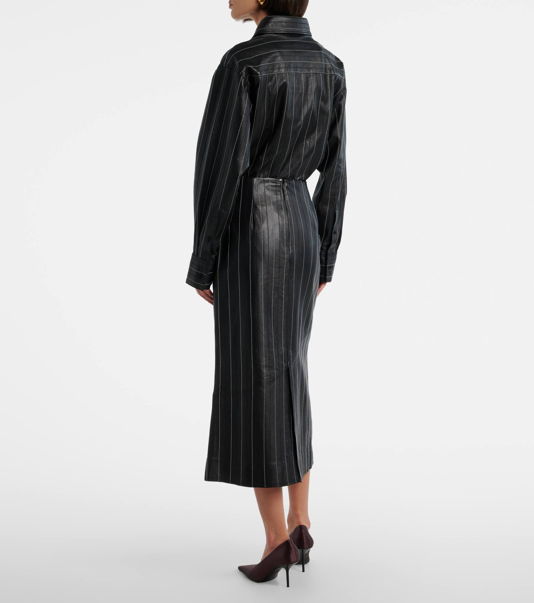 Embroidered leather midi skirt - 3