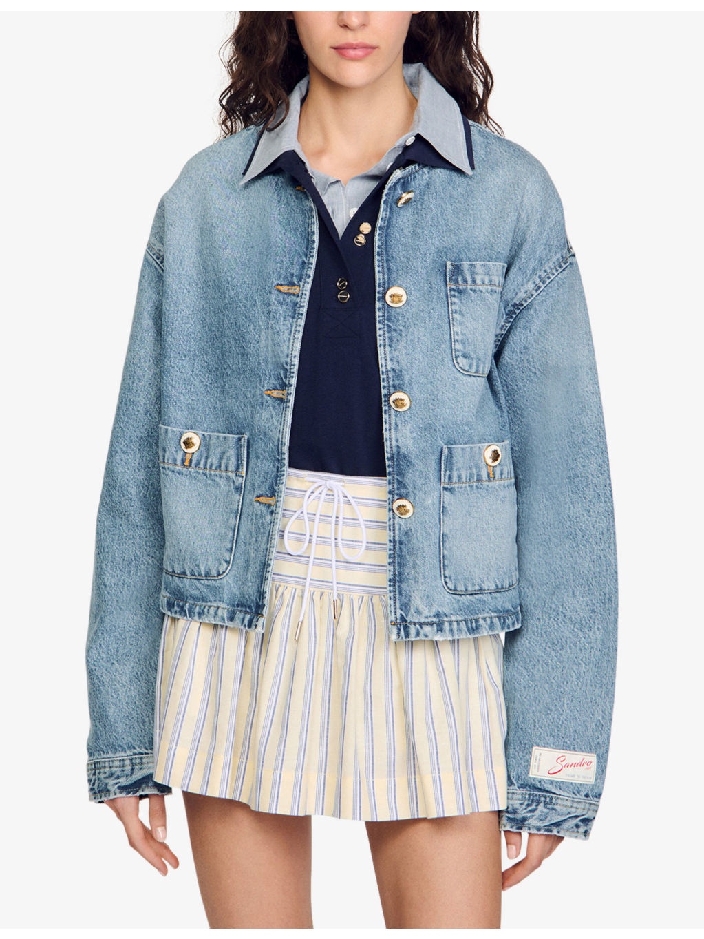 Round-Neck Patch-Pocket Denim Jacket - 3