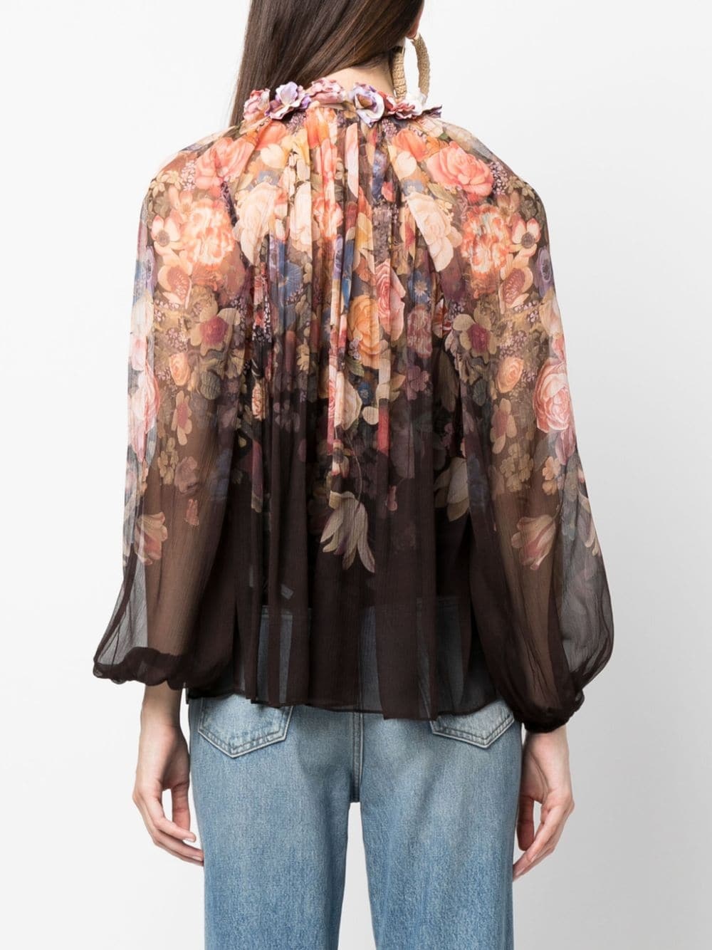 gathered-neck floral-print blouse - 4