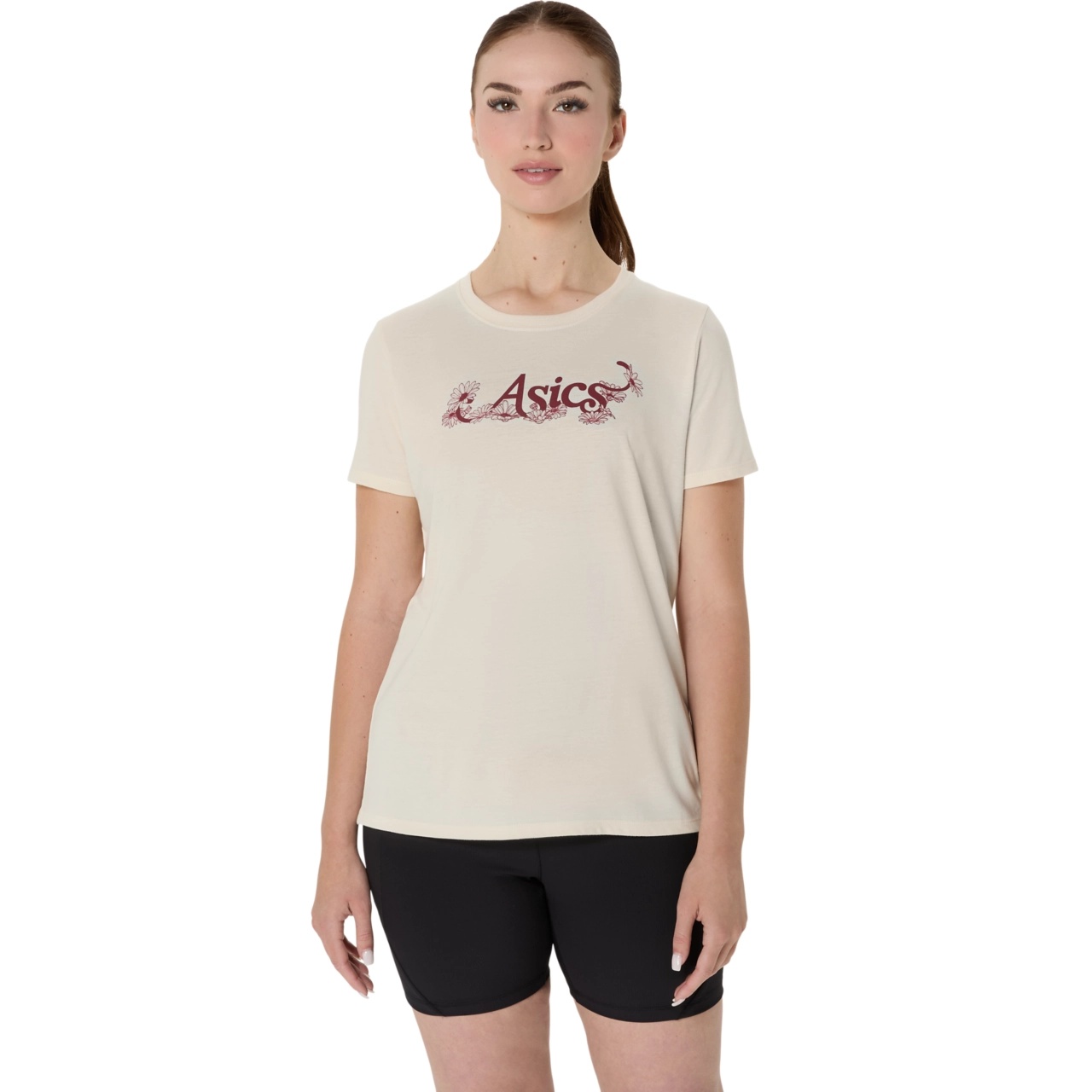 WOMEN'S ASICS FLORAL SLOGAN SHORT SLEEVE TEE - 1