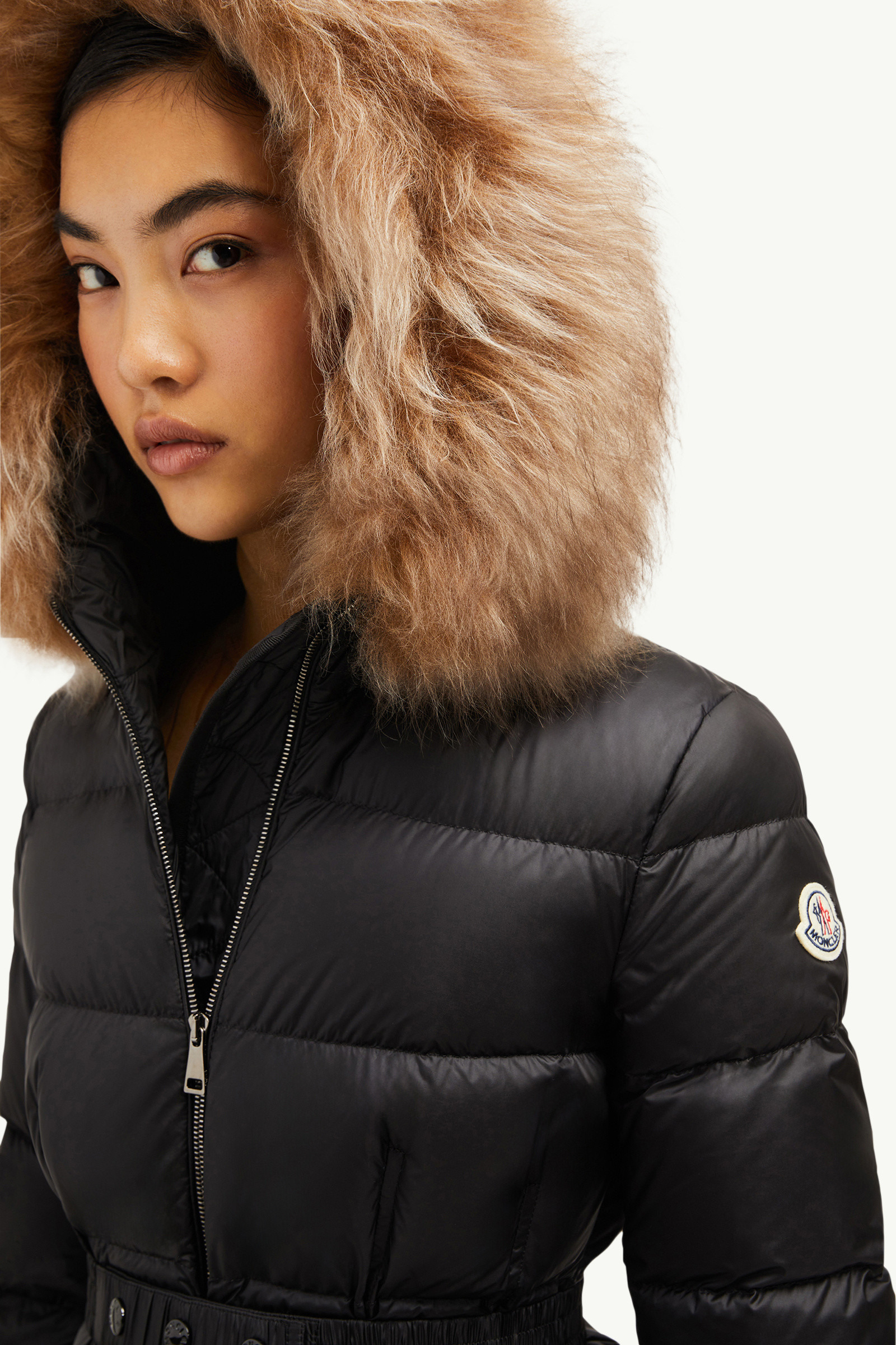 Moncler Boedic Hooded Shearling-Trimmed Long Down Jacket REVERSIBLE