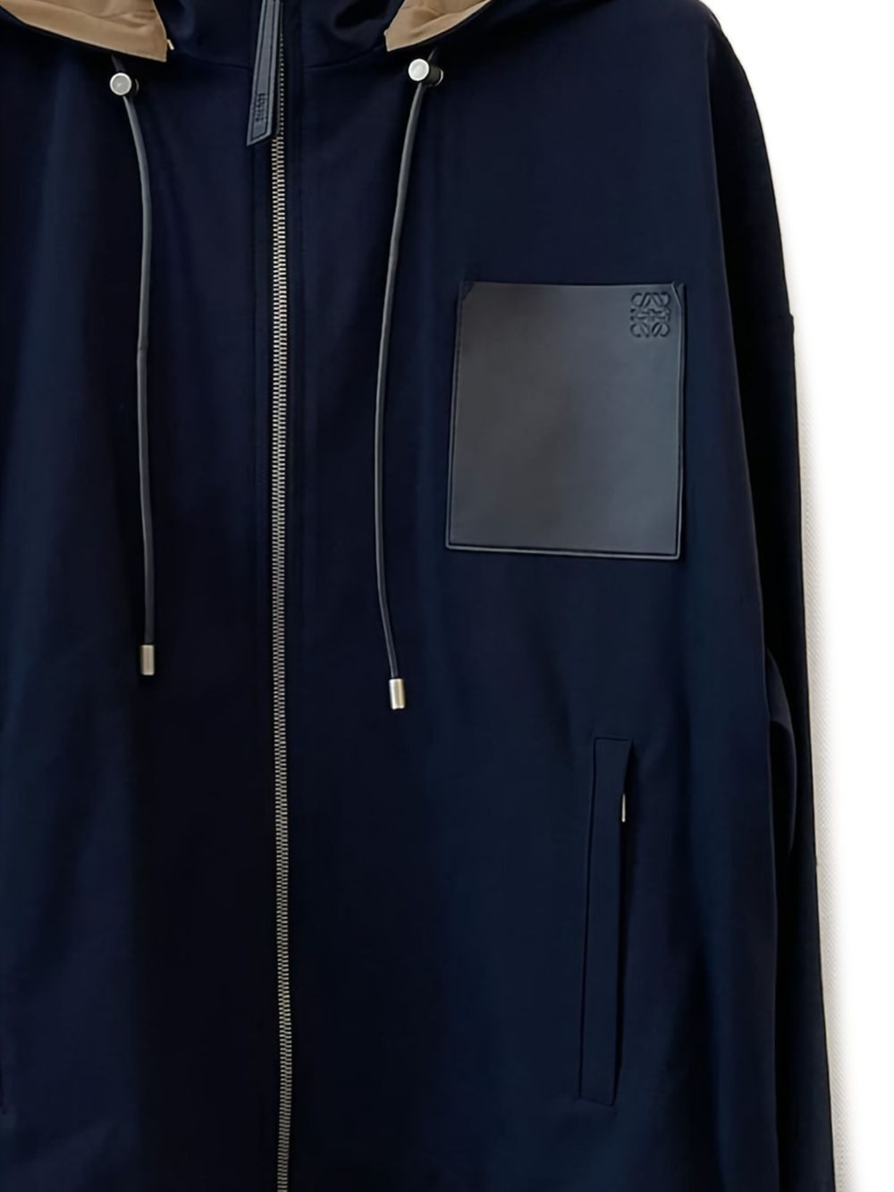 hooded leather-patch jacket - 2