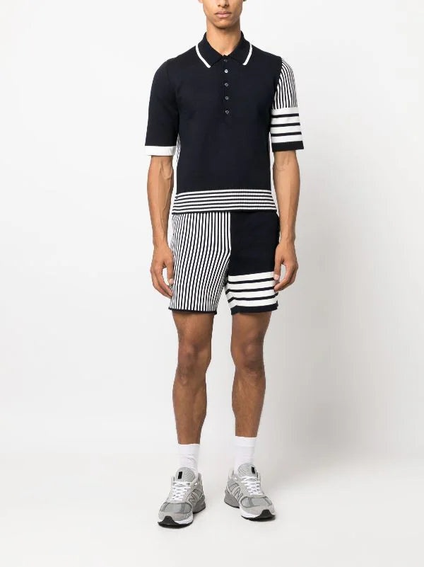 THOM BROWNE Men Fun Mix Seersucker Jacquard SS Polo In Cotton W/ 4 Bar Stripe - 1