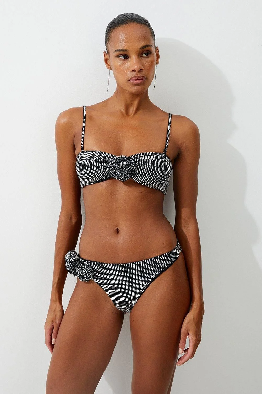 Premium Embellished Rosette Bandeau Bikini Top - 1