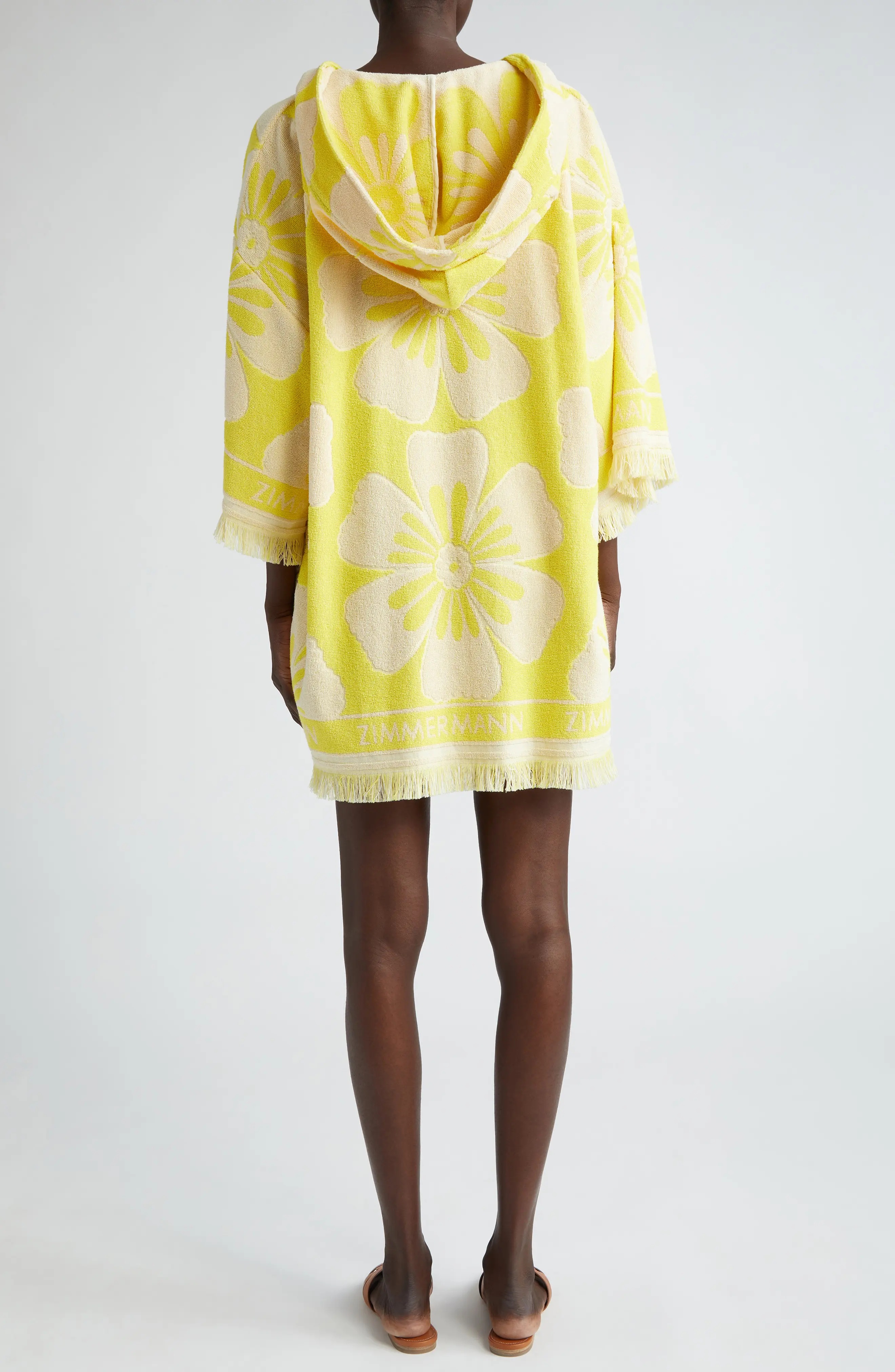 Golden Terry Cloth Hoodie Dress in Yellow/Cream - 2