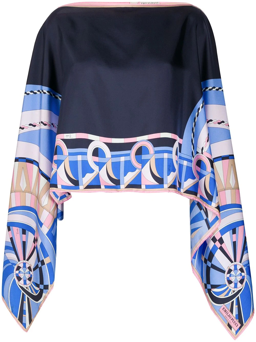 geometric print asymmetric sleeves top - 1