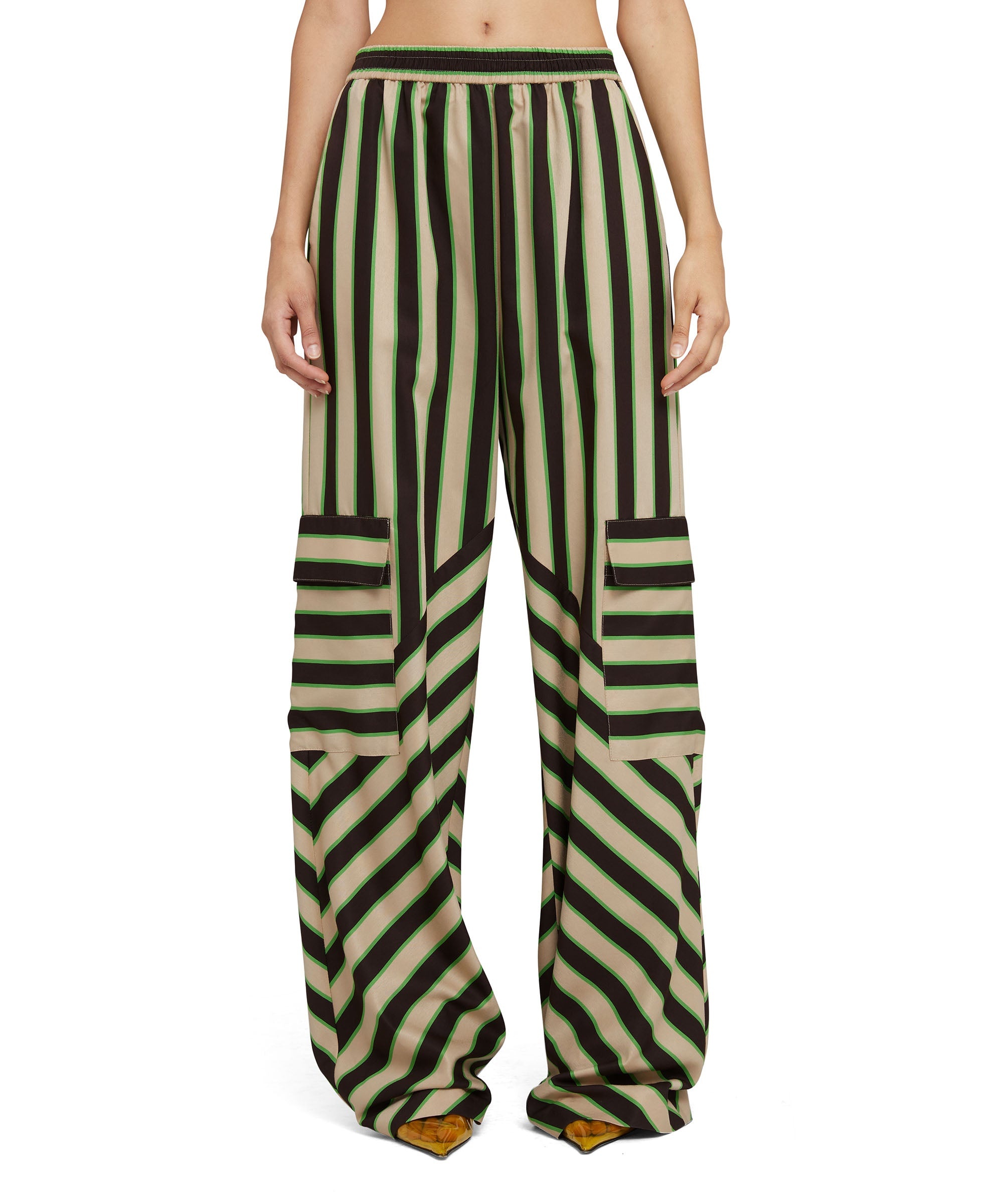 Viscose twill flowing pants with straight legs and "jumbo stripe" print - 3