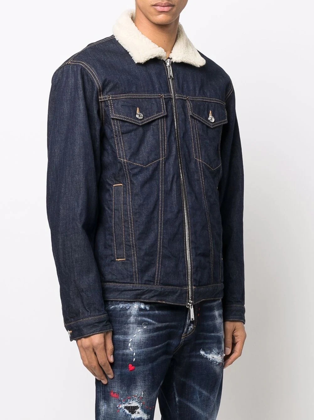 faux-shearling lined denim jacket - 4