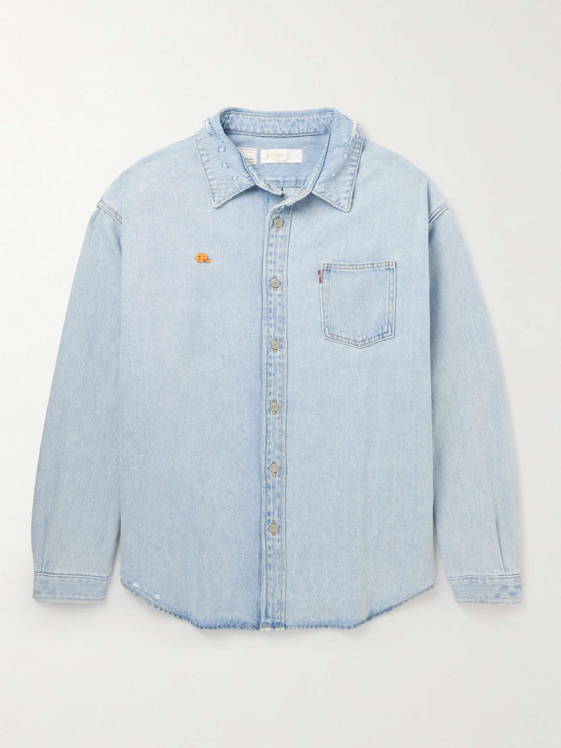 + Levi's Logo-Embroidered Distressed Denim Overshirt - 1