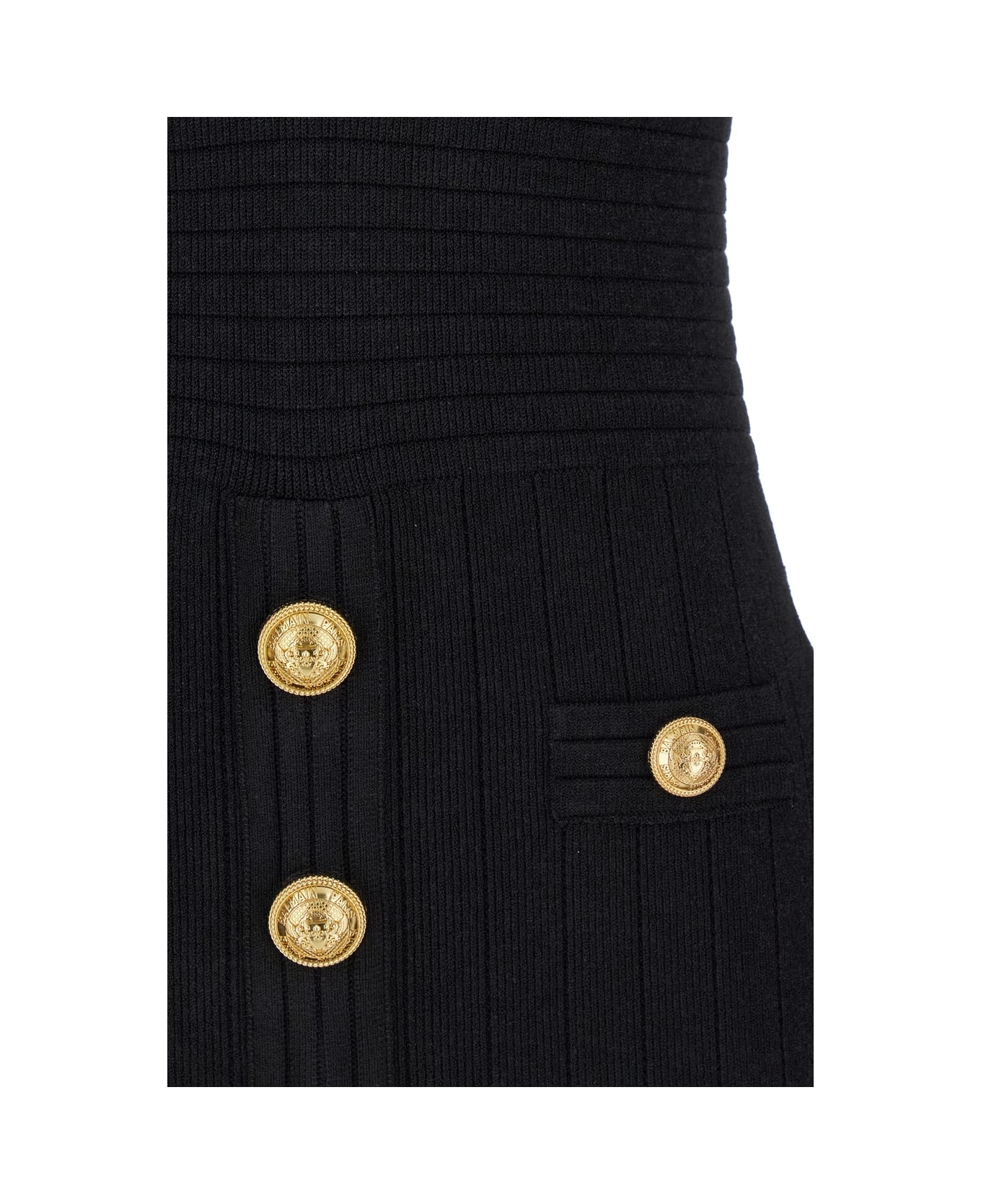 Mini Black Dress With Golden Buttons In Stretch Viscose Woman - 3