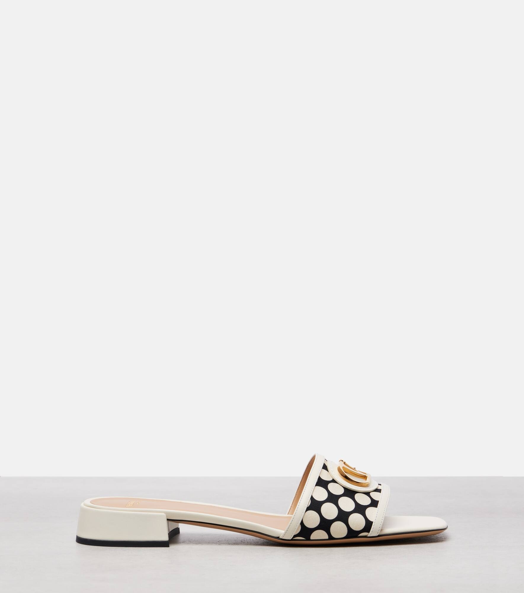 VLogo polka-dot leather-trimmed slides - 4