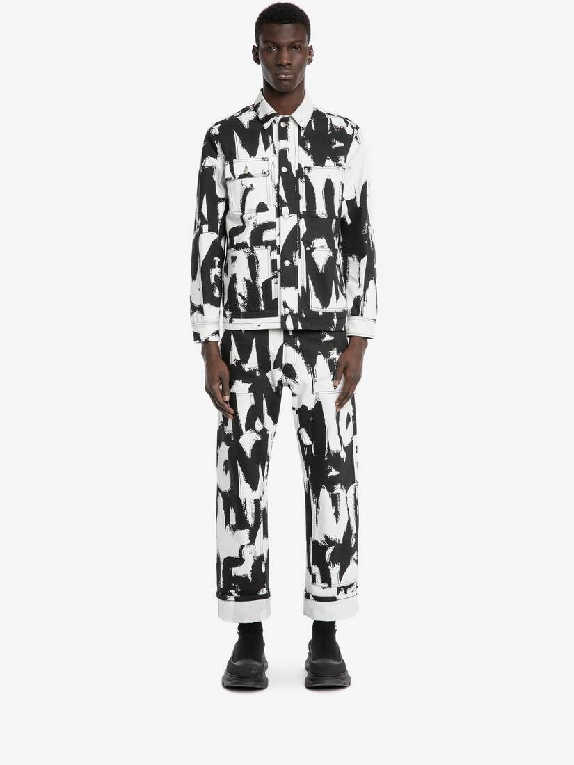 Mcqueen Graffiti Workwear Jeans in White/black - 2