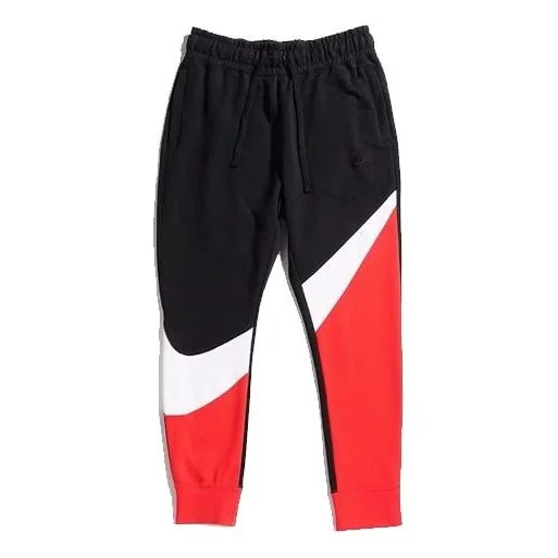 나이키 큰 로고 인쇄 Drawstring 스포츠 긴 바지 검정 빨강 Blackred AR3087-657 - 1
