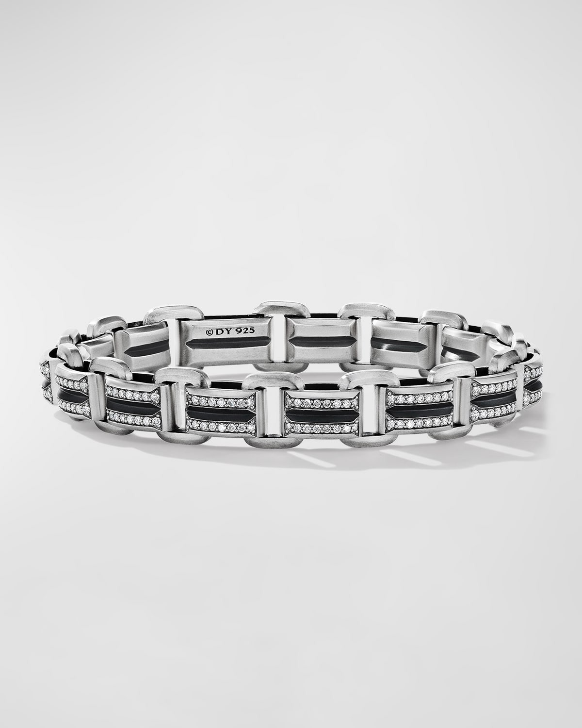 Men's Deco Beveled Link Bracelet in Silver with Pav&eacute; Diamonds, 7.5mm - 1