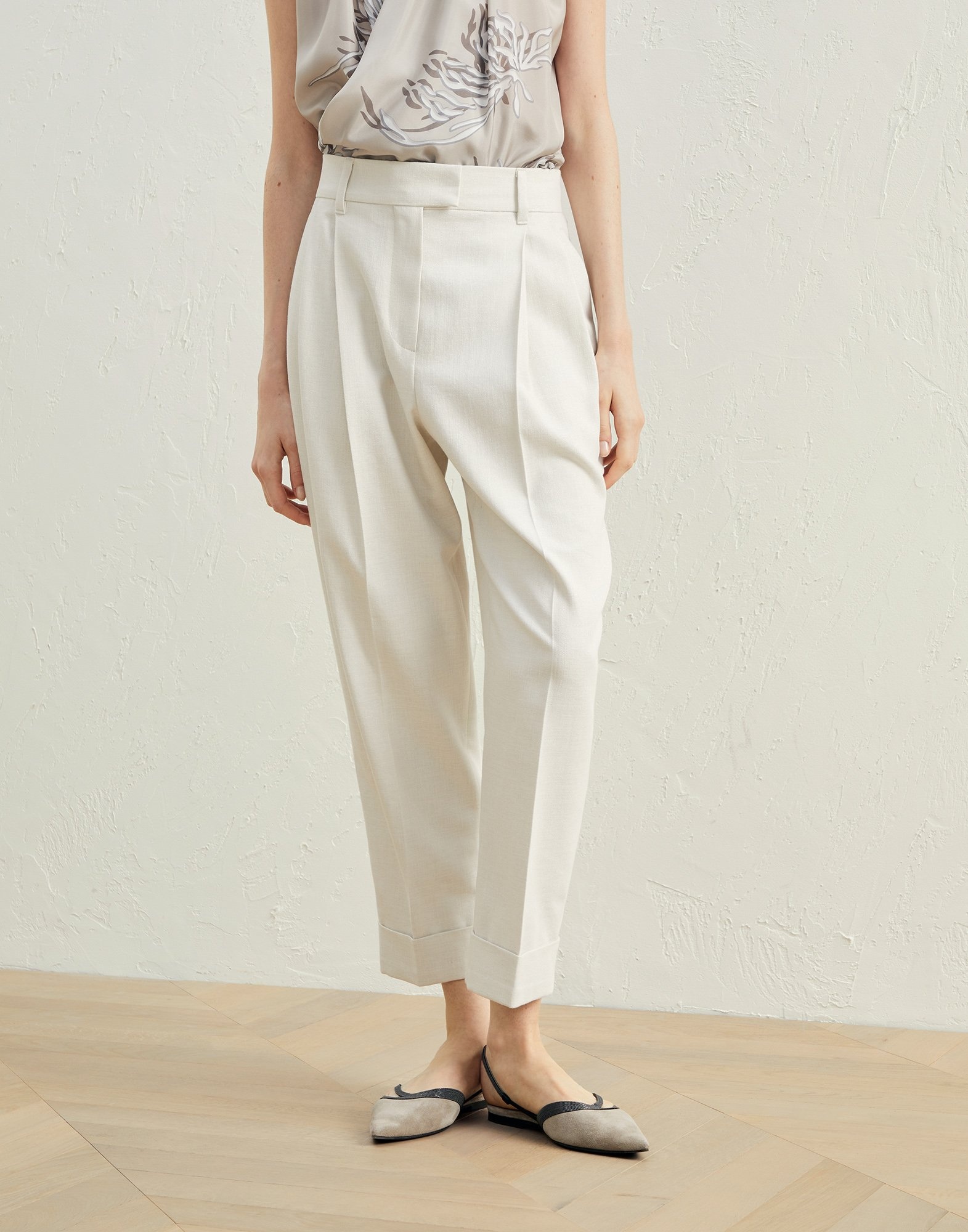 Cotton and viscose sparkling twill baggy sartorial trousers with monili - 1
