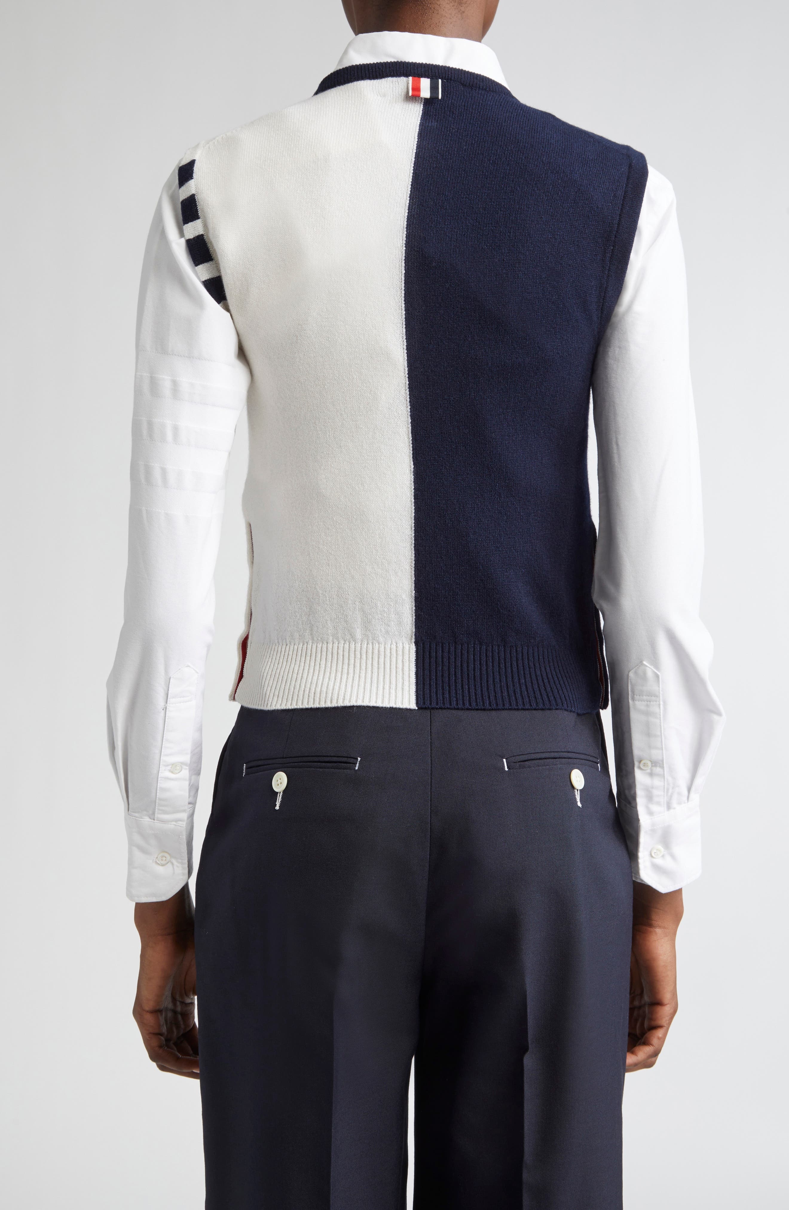 Thom Browne 4-Bar Crop Cashmere Sweater in Navy/White at Nordstrom - 3