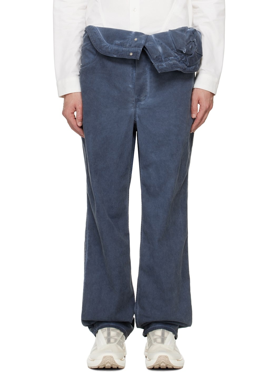 Navy Asymmetric Flower Trousers - 1
