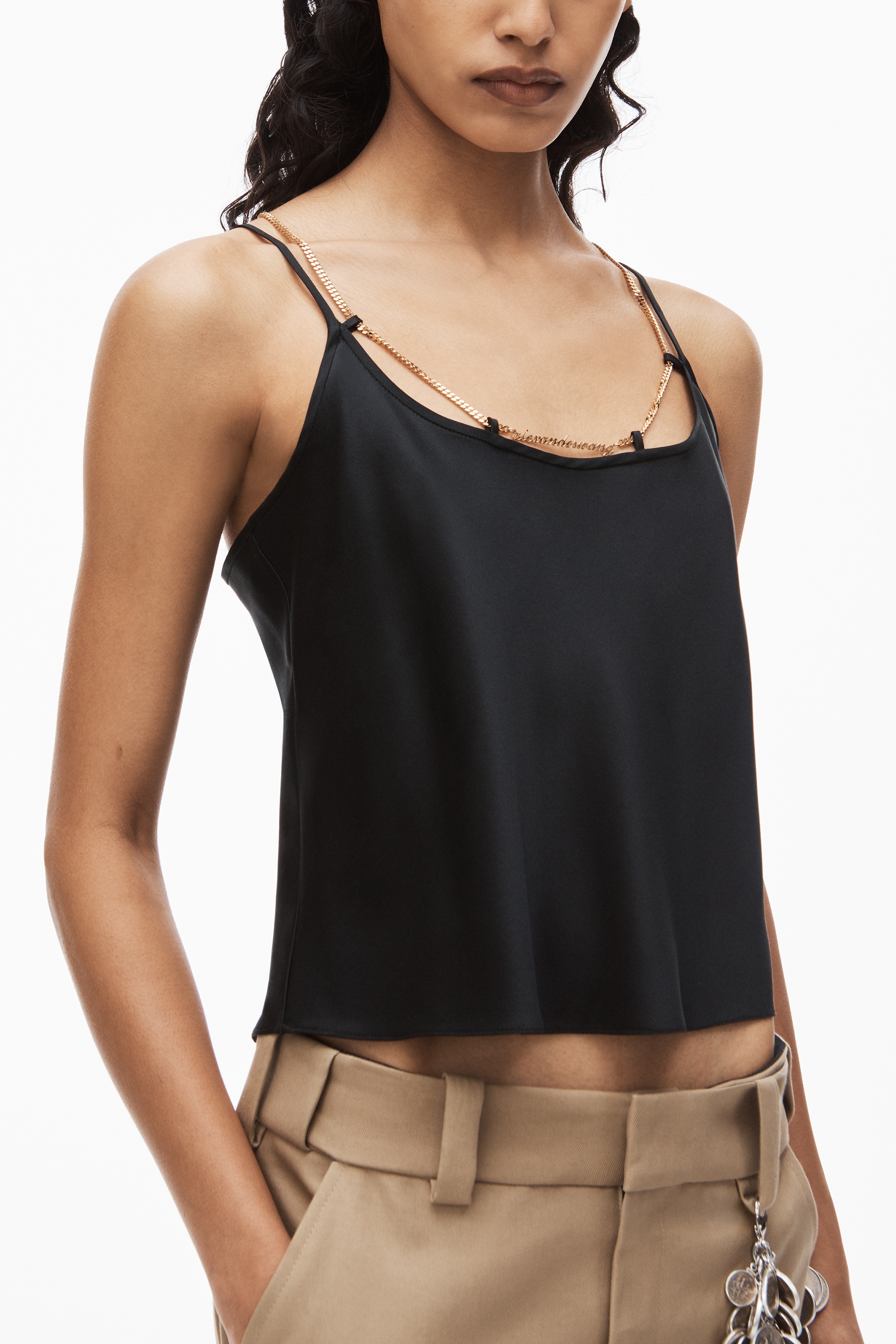 silk charmeuse cami top with logo nameplate - 3