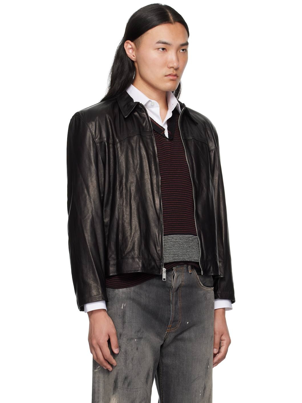 Black Western Sharp Shoulder Leather Jacket - 2