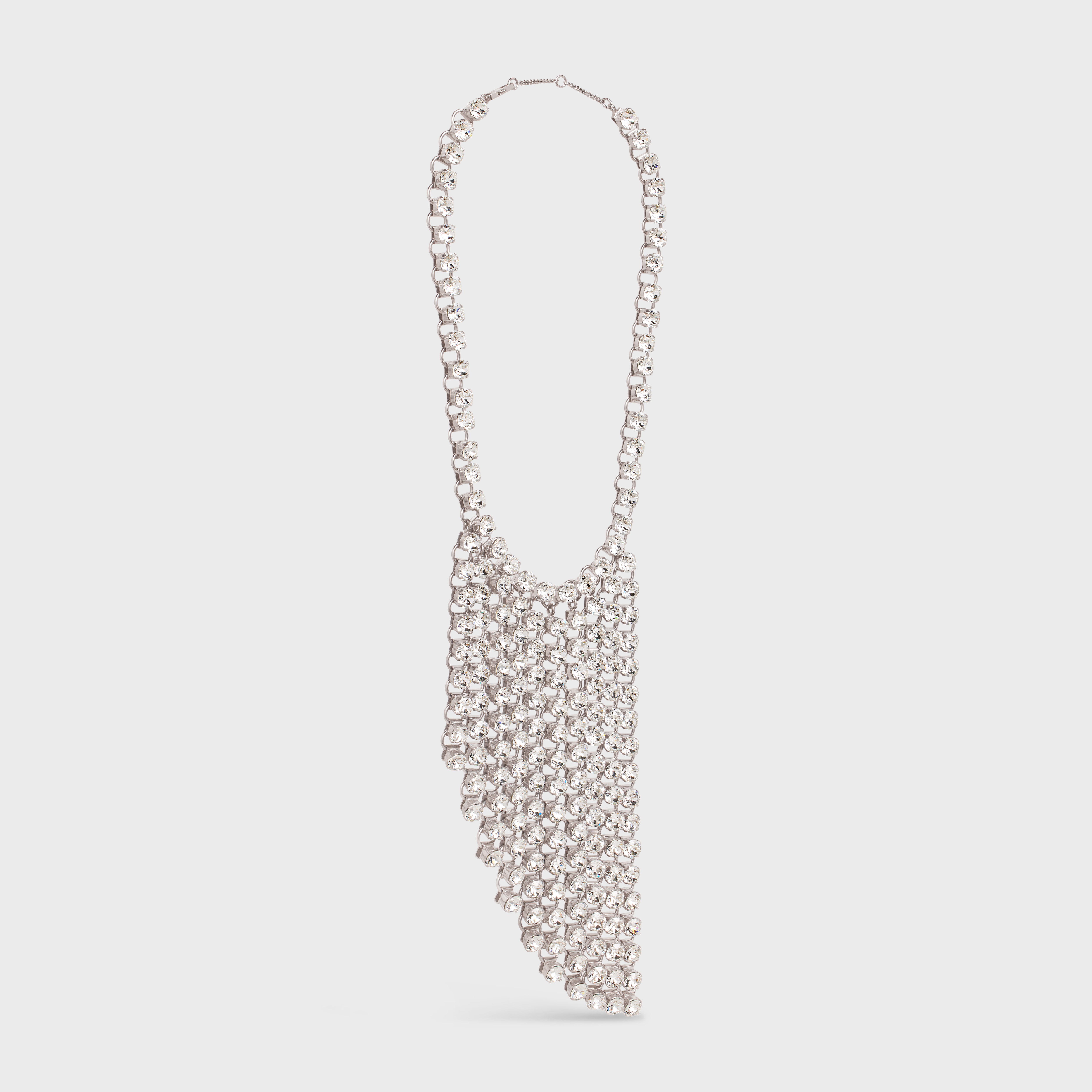 Boy Doll Fringes Necklace in Brass with Rhodium Finish and Strass - 3