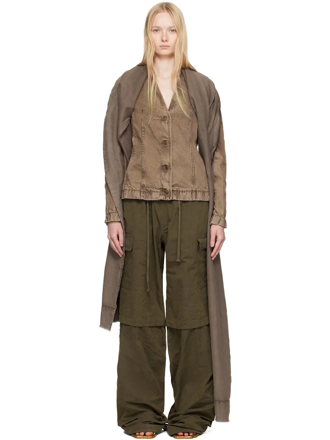 SSENSE Exclusive Brown Asymmetric Scarf Denim Jacket - 1