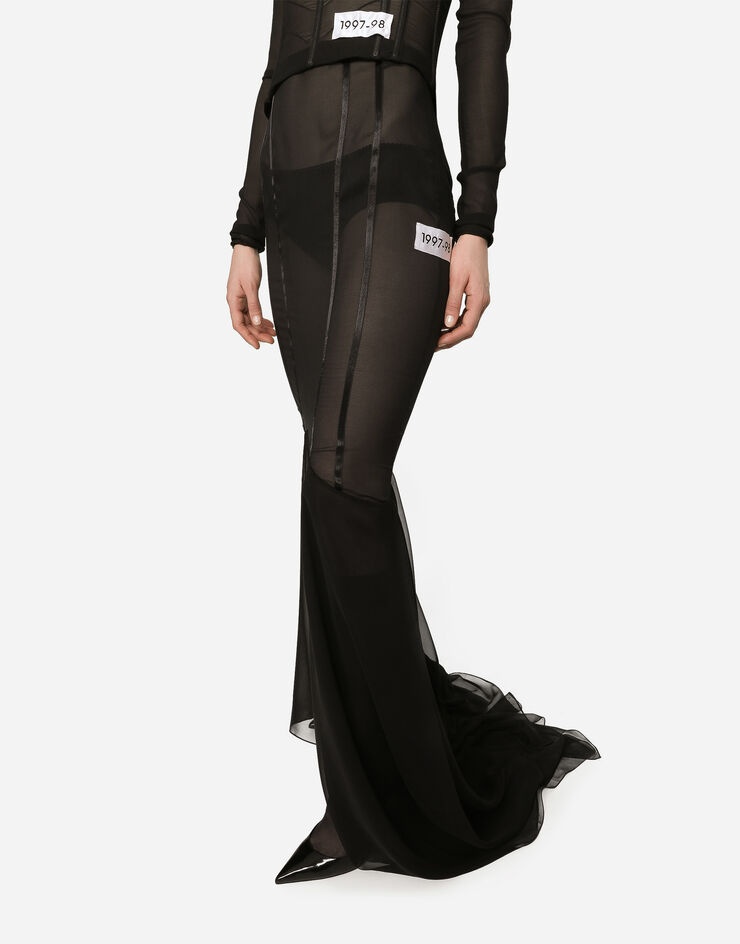 Long silk skirt with mermaid ruffle - 4