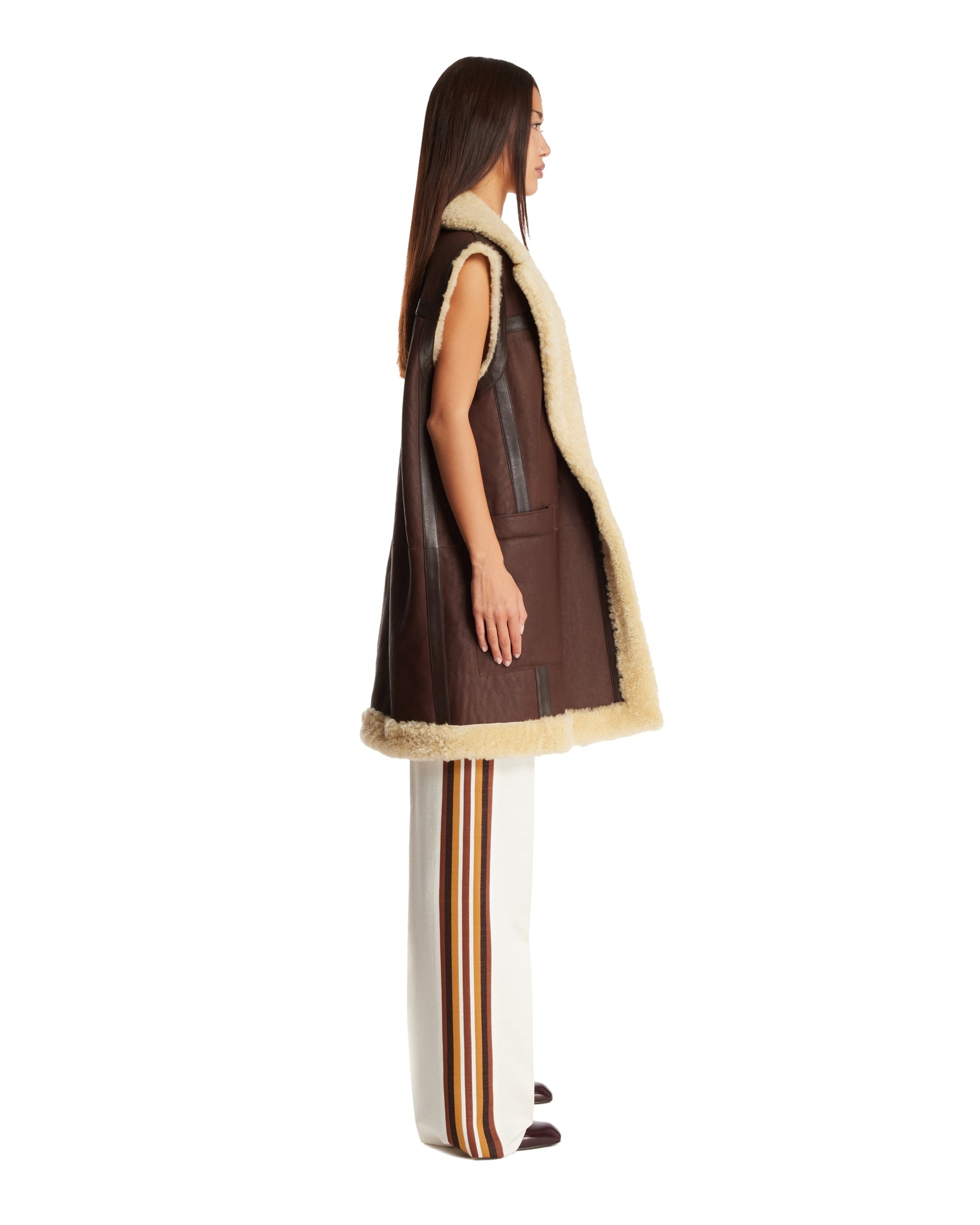 Brown Long Leather Gilet - 5