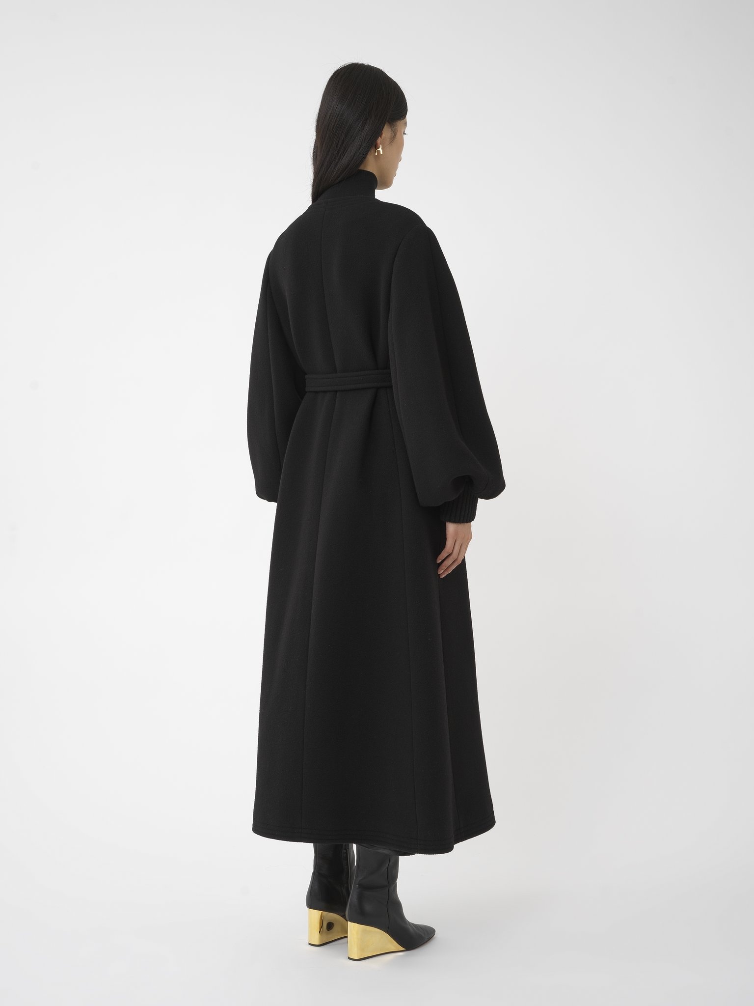 BALLOON-SLEEVE LONG WRAP COAT - 5