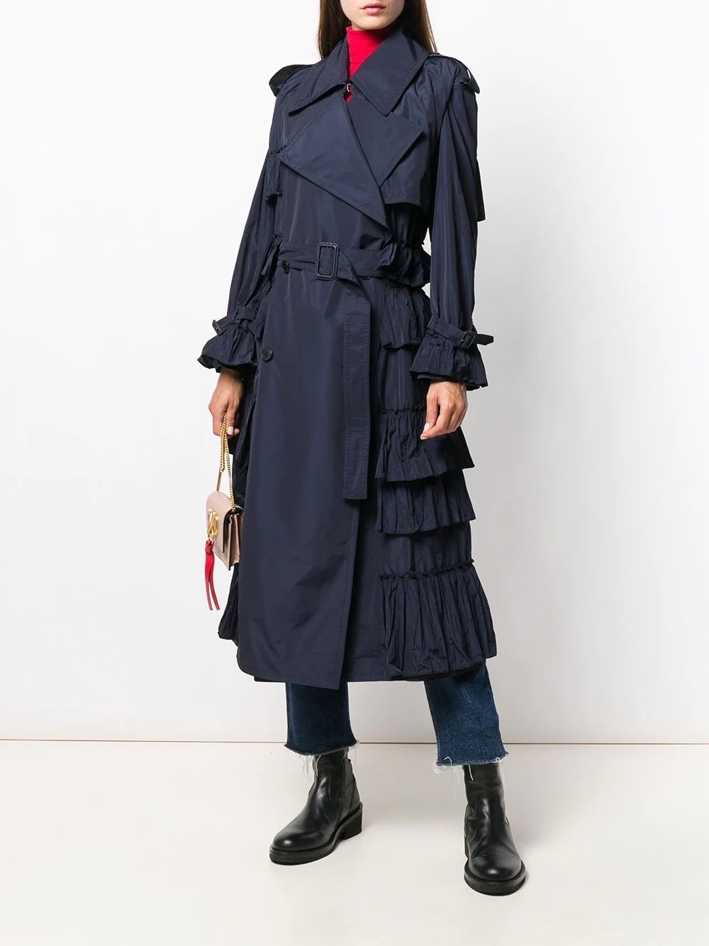 double-breasted pleated trench coat - 2