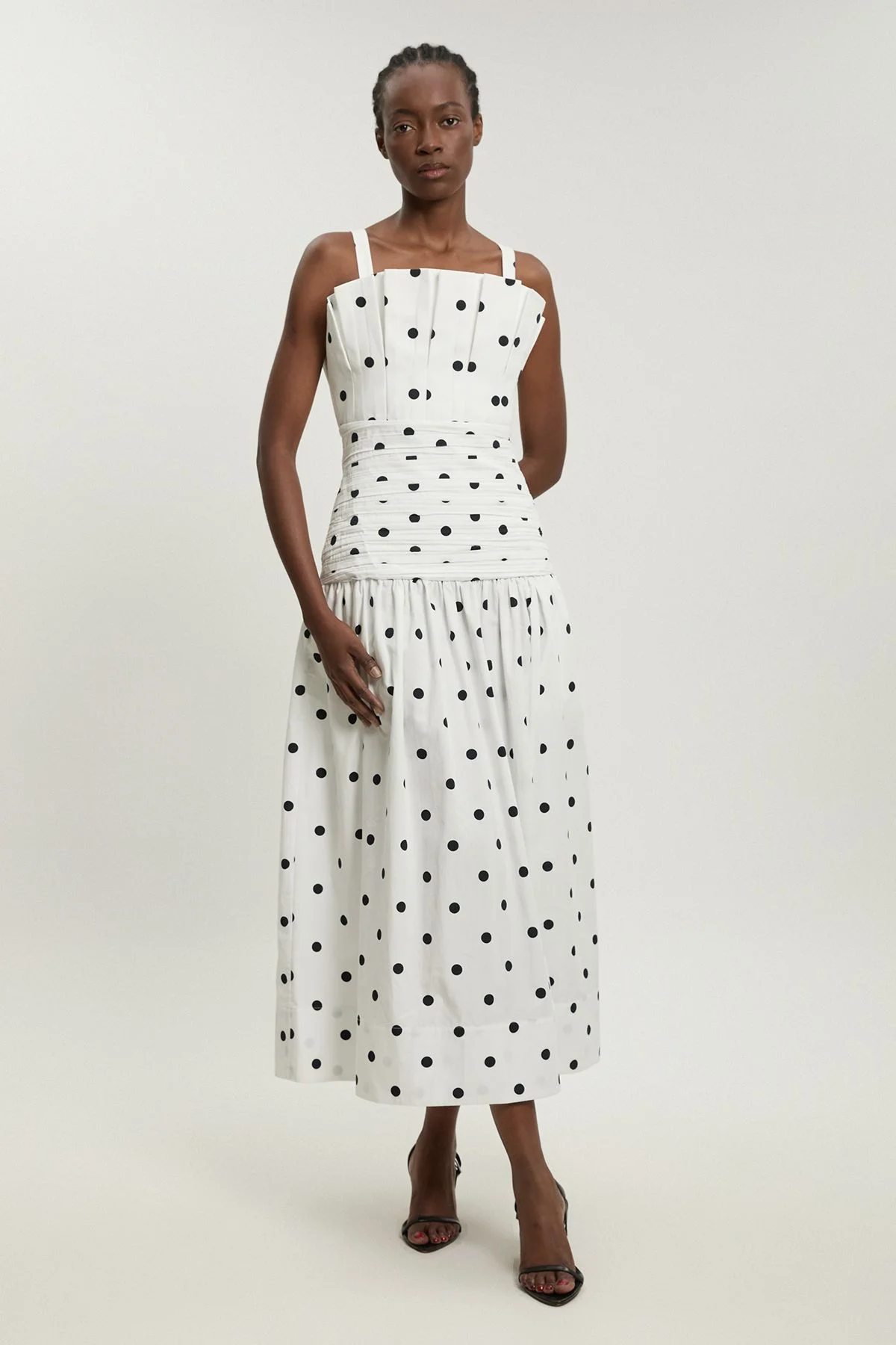 Printed Poplin Pleated Midi Dress - 1