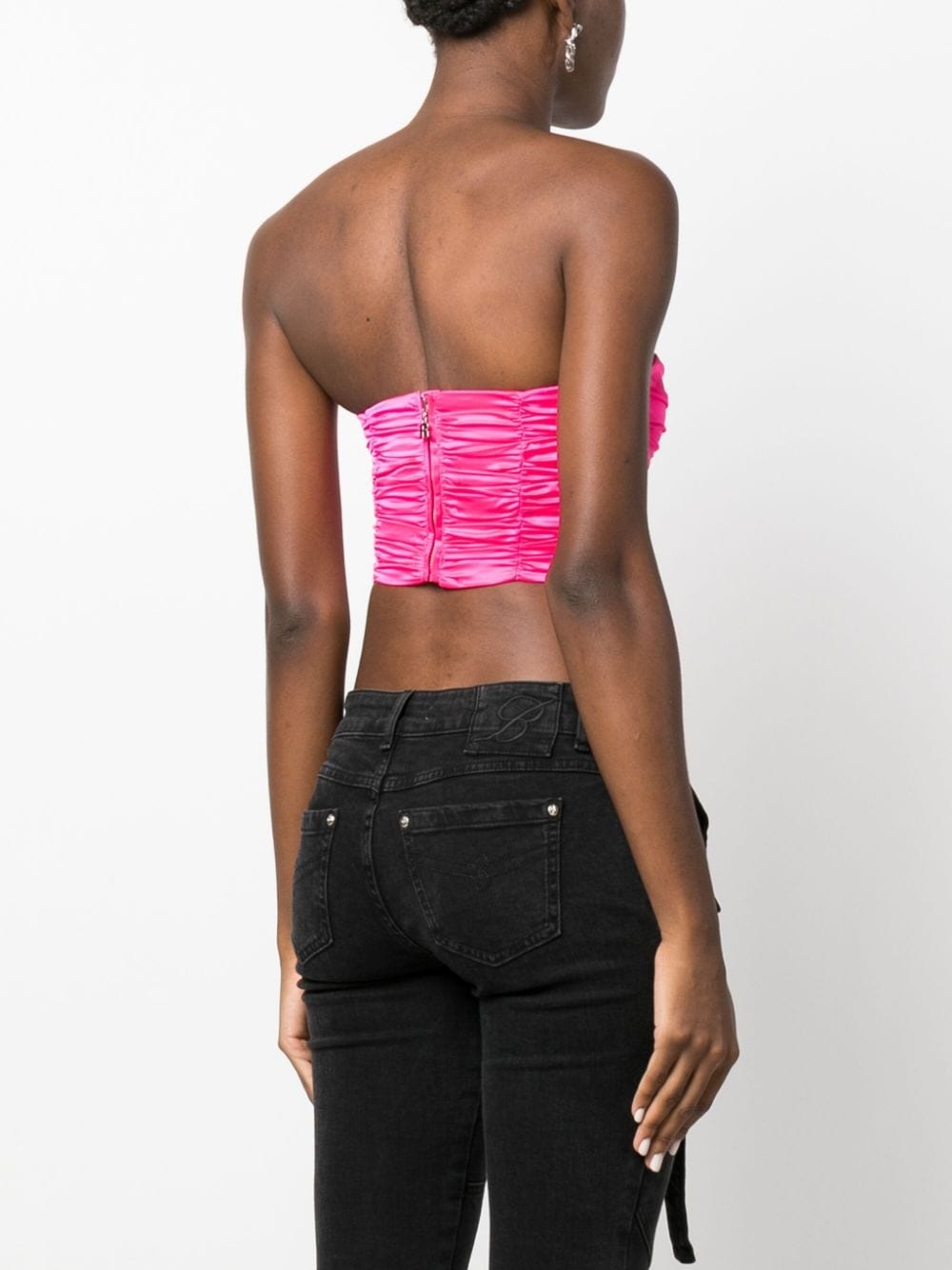 ruched satin cropped top - 4