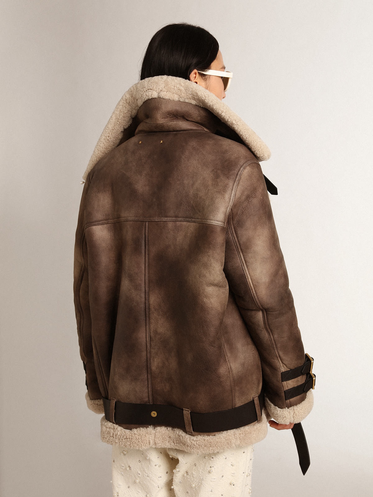 Women's leather jacket with shearling collar - 4