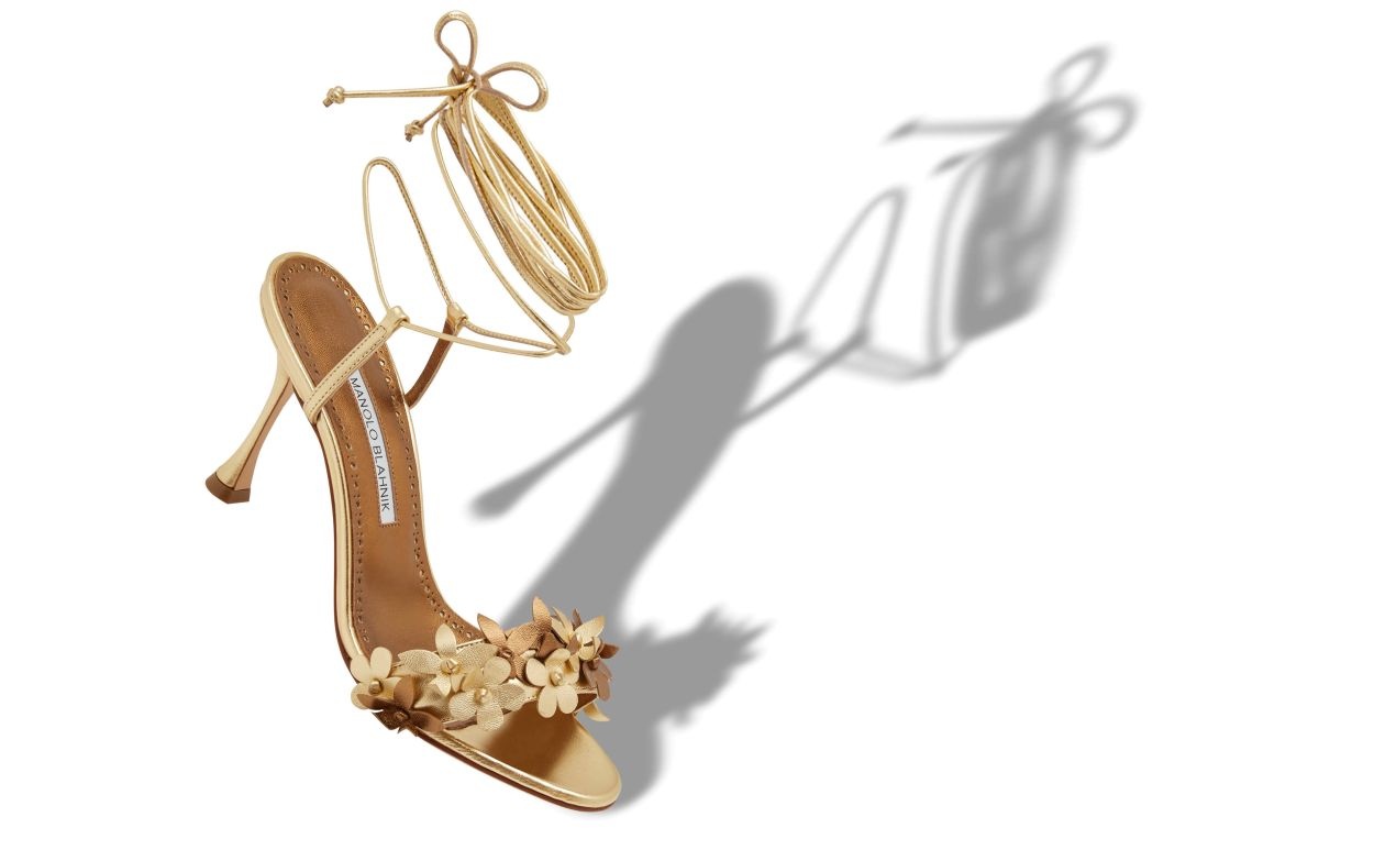 Gold Nappa Leather Ankle Strap Sandals - 2