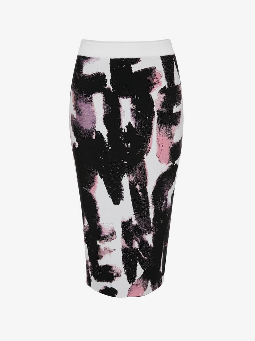 Women's Watercolour Graffiti Jacquard Pencil Skirt in White/multicolour - 1