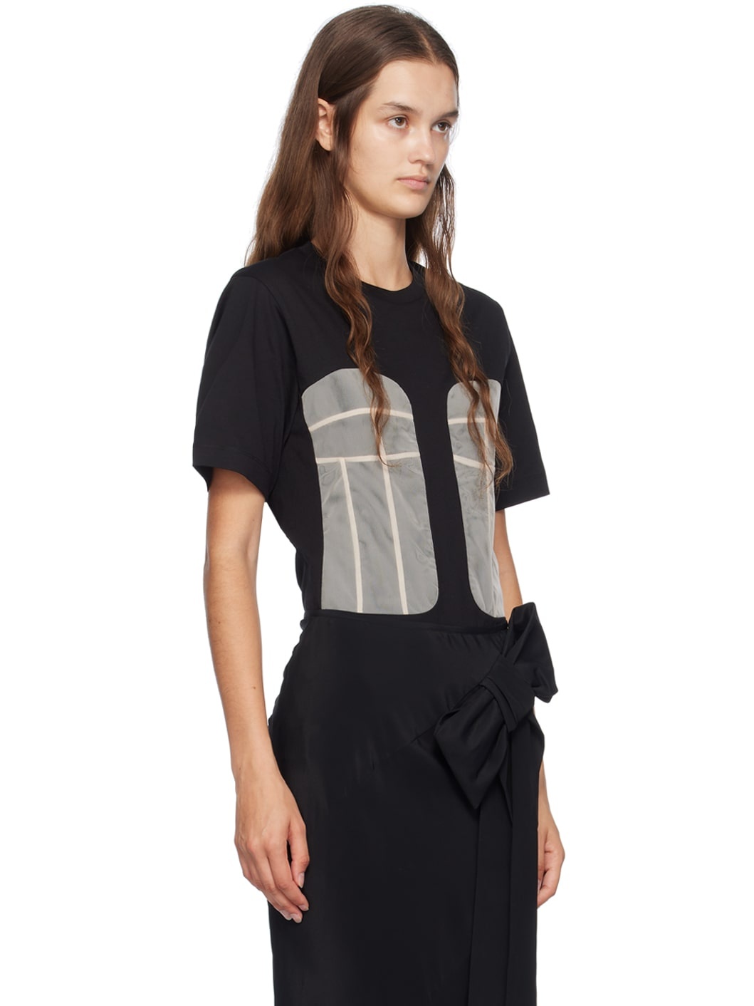 Black & Beige Paneled Bust T-Shirt - 2