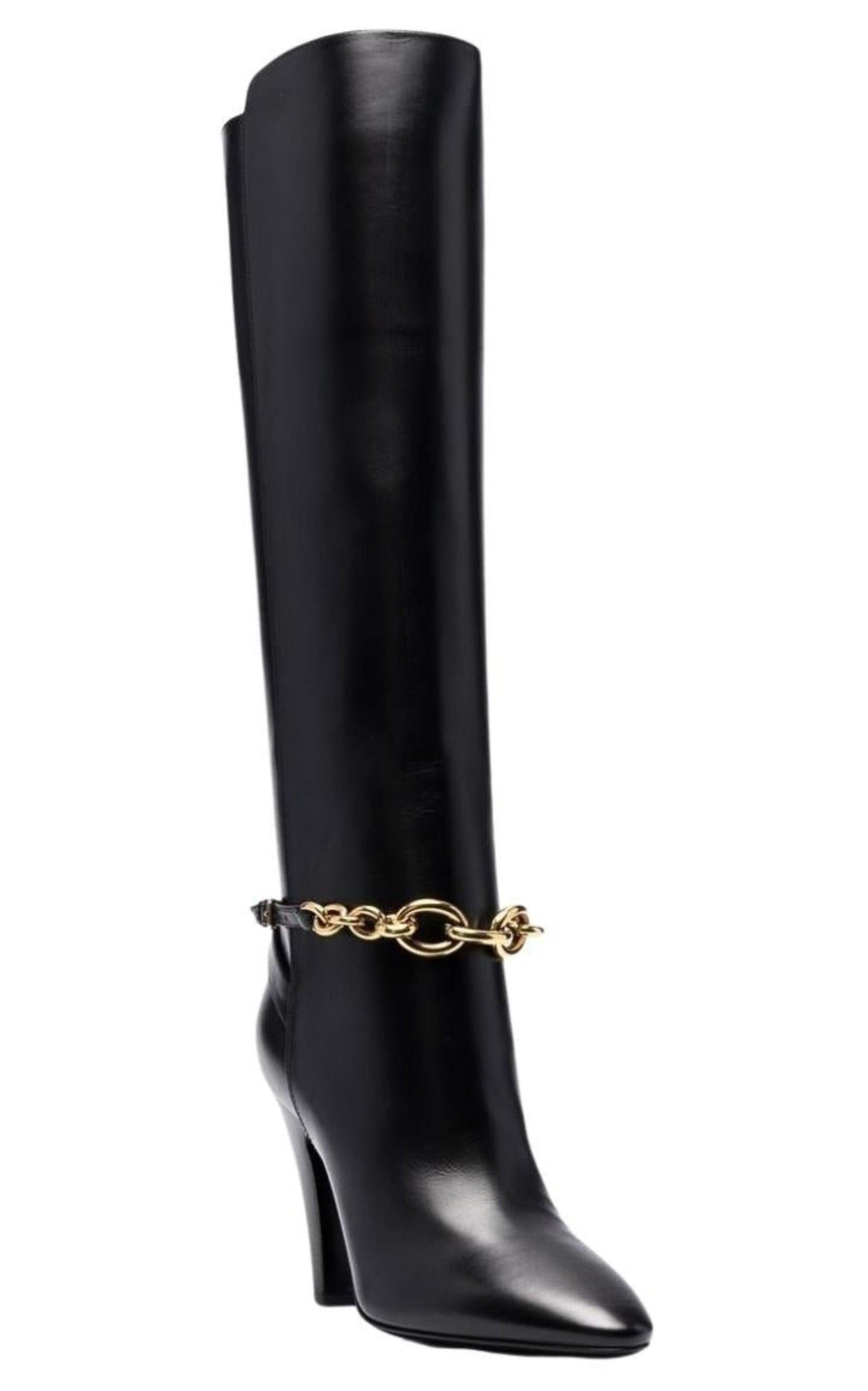 Le Maillon Chain-embellished Leather Knee Boots - 3
