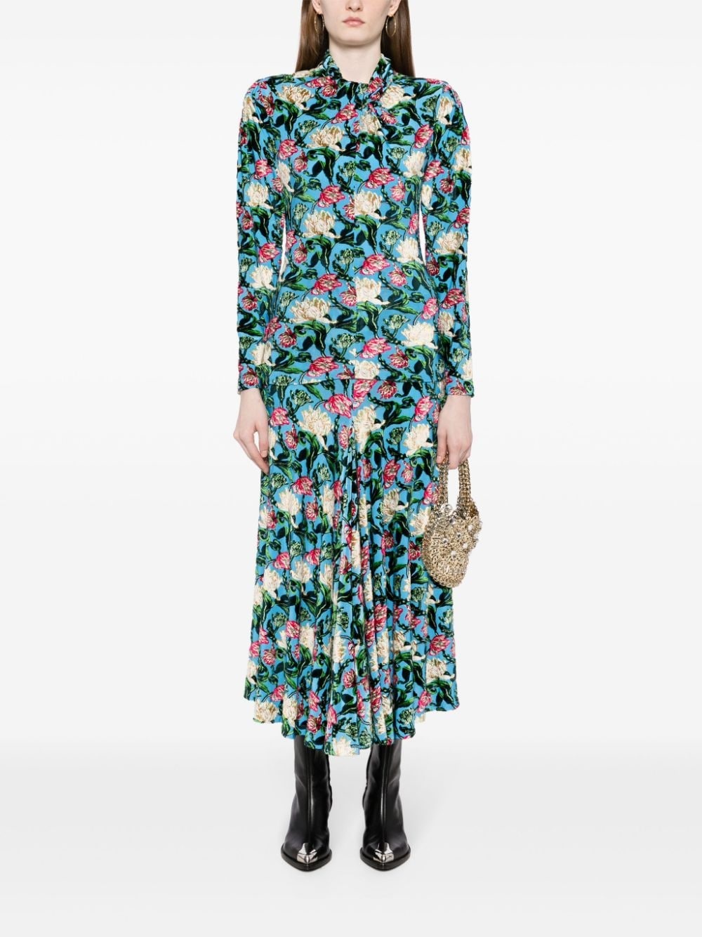 floral-jacquard twist-neck top - 2