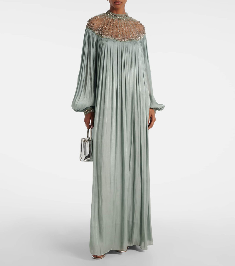 COSTARELLOS Ellima embellished plissé georgette gown outlook