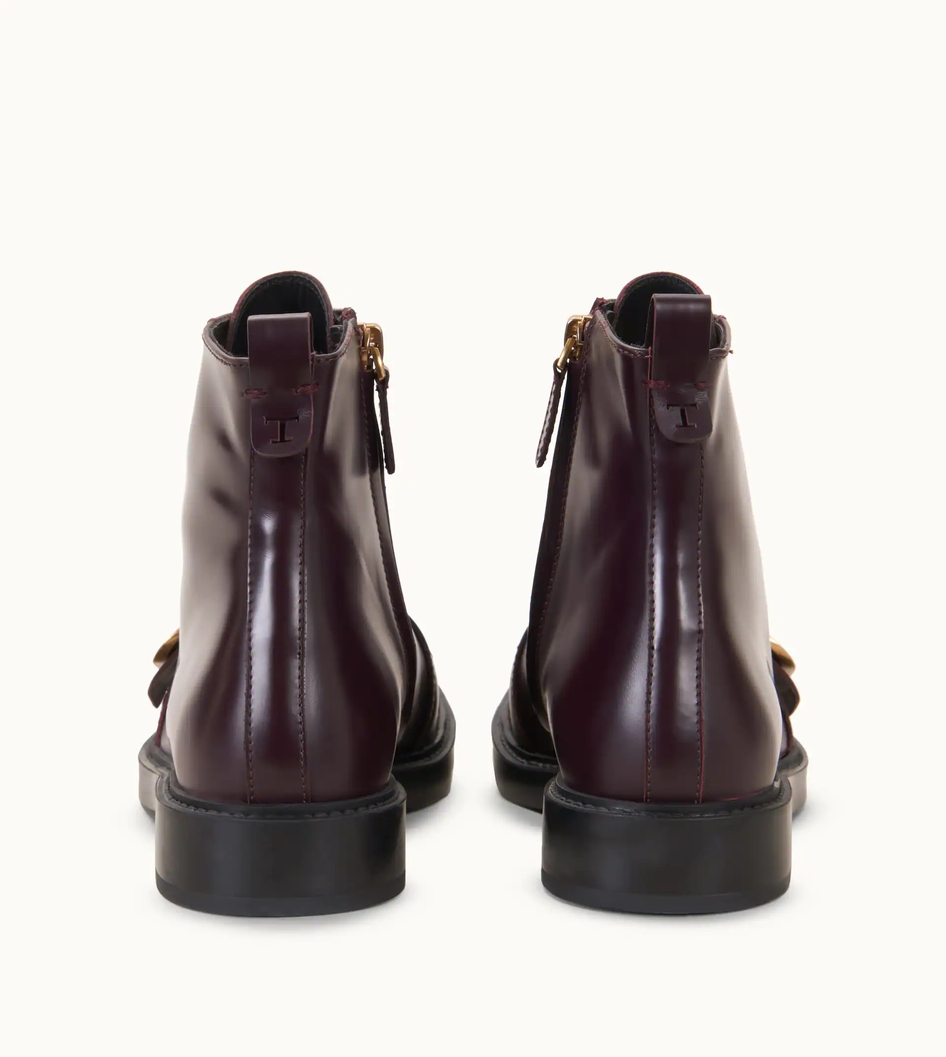 ANKLE BOOTS IN LEATHER - BURGUNDY - 3
