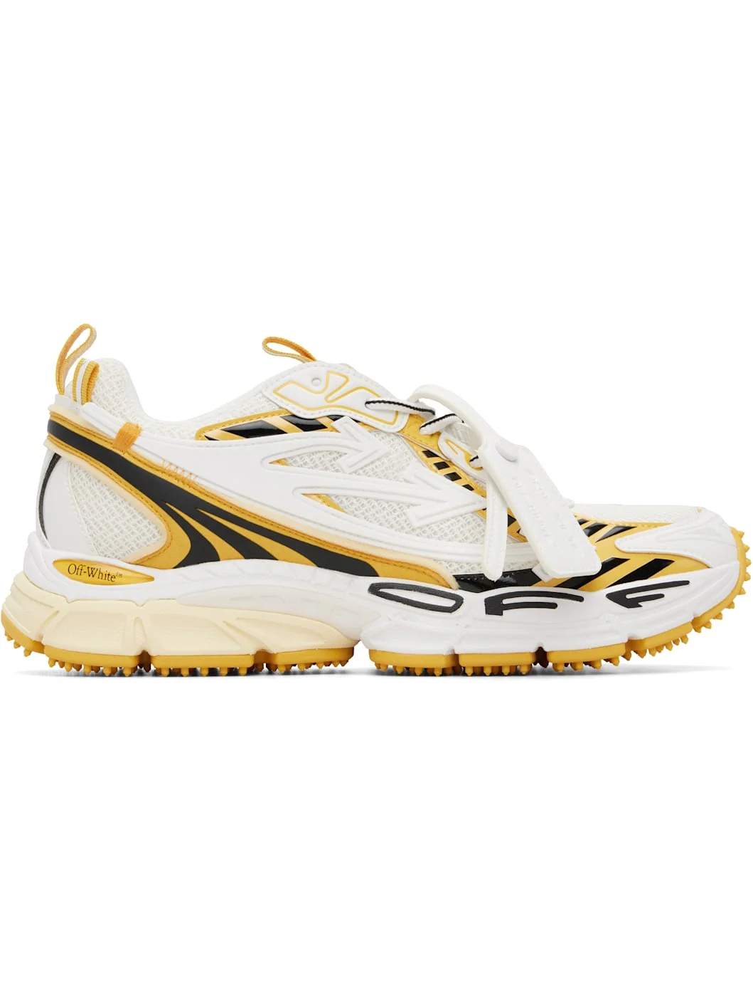 White & Yellow 'Be Right Back' Sneakers - 1