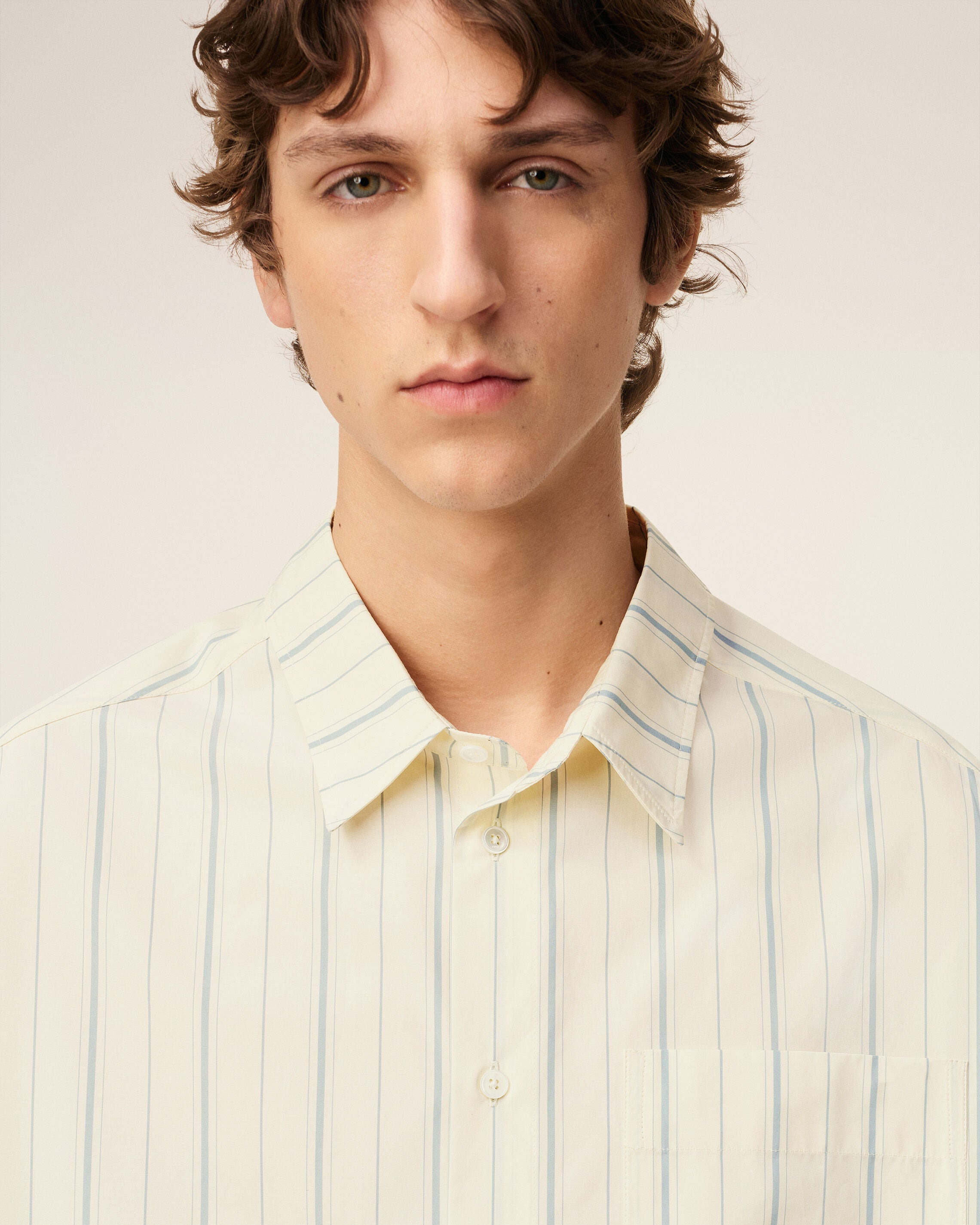 BEIGE COTTON  BOXY FIT STRIPED SHIRT - 4